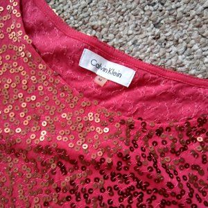 Calvin Klein, sequined tee, pink w/ bronze sequins, M, NWOT